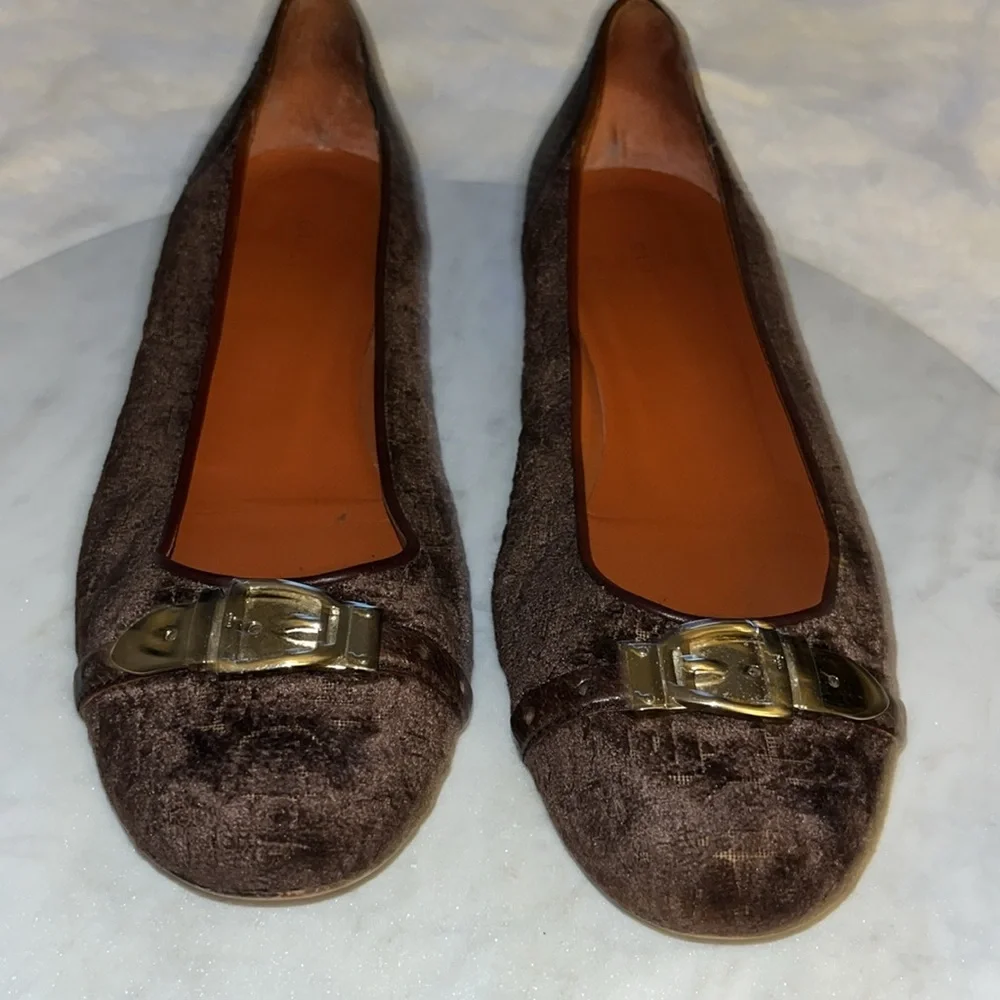 ❤️💚Authentic Gucci leather/Fabric Rich Velvet Gold Horsebit Ballet Flats❤️💚 - Picture 13 of 13